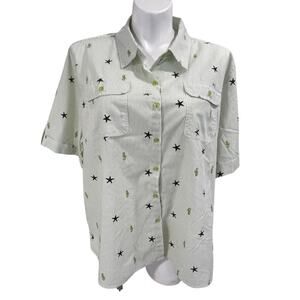 Vintage American Sweetheart Shirt Womens Size XXL Collared Green White Striped